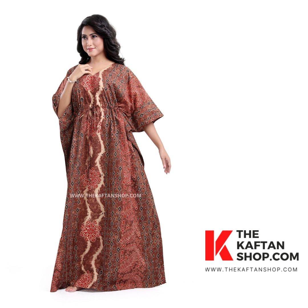 K051 - Brown S deaign, Hand Dyed Batik Tie-up, 100% Cotton Kaftan. - thekaftanshop.com
