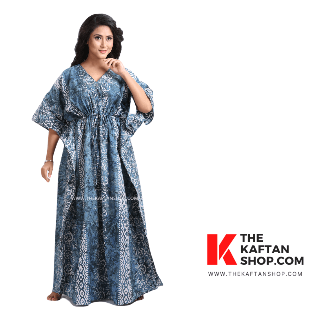 K033 - Green flowers, Hand Dyed Batik, 100% Cotton Kaftan - thekaftanshop.com