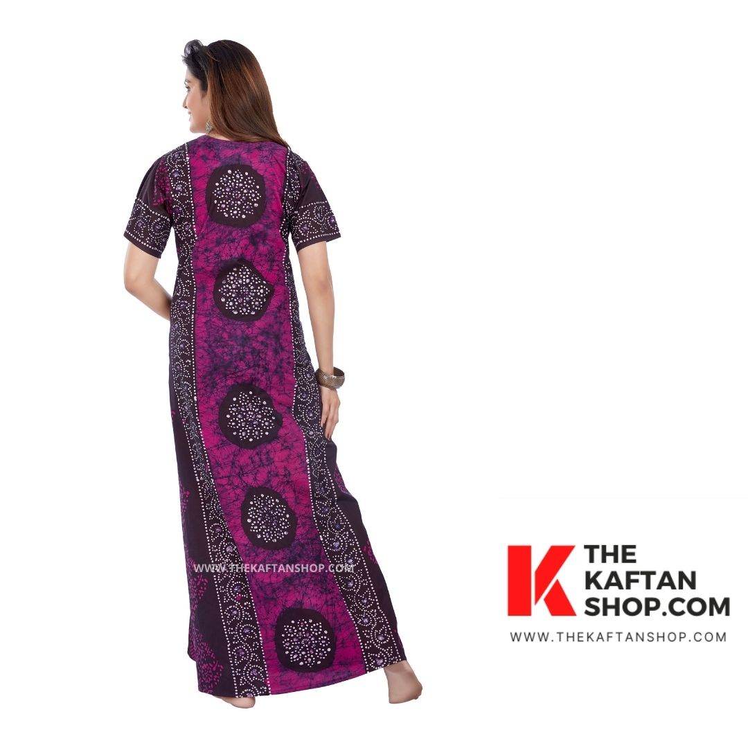 NG020 - Pink Black Circles, Hand Dyed Batik, 100% Cotton Night Gown - thekaftanshop.com