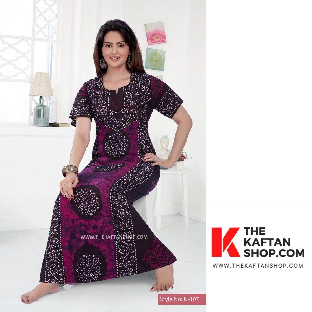 NG020 - Pink Black Circles, Hand Dyed Batik, 100% Cotton Night Gown - thekaftanshop.com