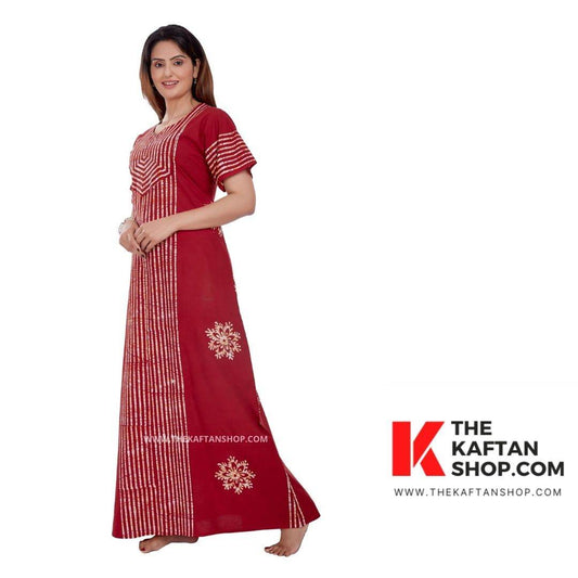 NG010 - Chilly Red, Hand Dyed Batik, 100% Cotton Night Gown - thekaftanshop.com