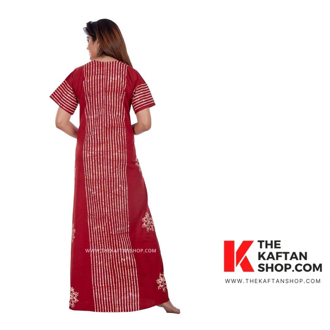 NG010 - Chilly Red, Hand Dyed Batik, 100% Cotton Night Gown - thekaftanshop.com