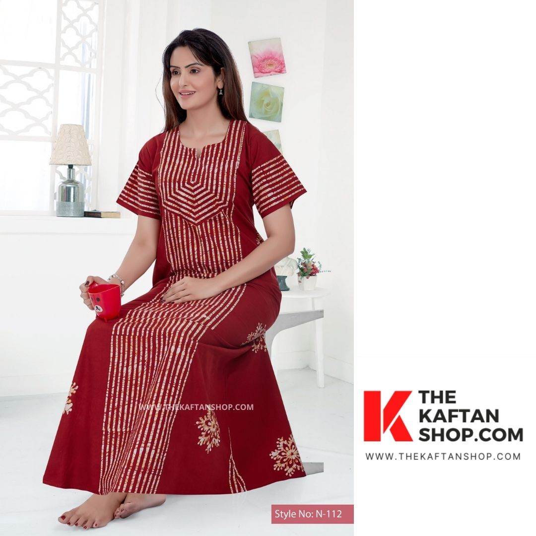 NG010 - Chilly Red, Hand Dyed Batik, 100% Cotton Night Gown - thekaftanshop.com