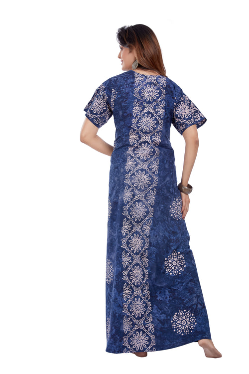 Blue Flowers, Hand Dyed Batik, 100% Cotton Night Gown - NG036