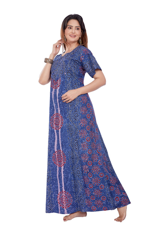 Blue S Design, Hand Dyed Batik Tie-up, 100% Cotton Night Gown - NG052