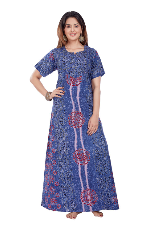 Blue S Design, Hand Dyed Batik Tie-up, 100% Cotton Night Gown - NG052