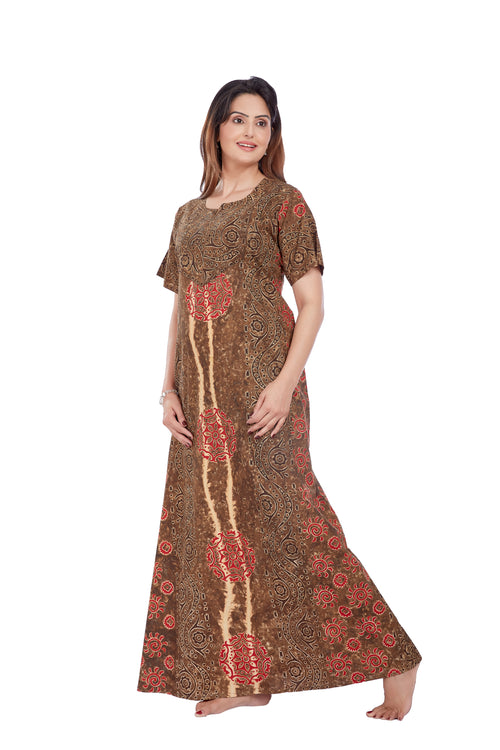 Brown S Design, Hand Dyed Batik Tie-up, 100% Cotton Night Gown - NG051