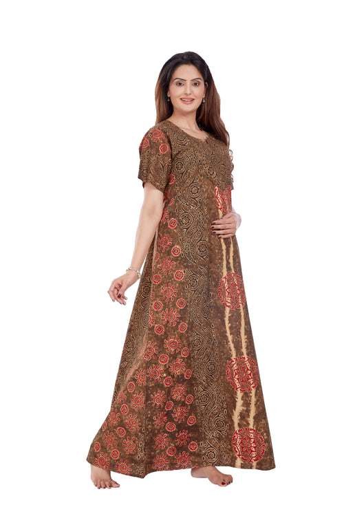 Brown S Design, Hand Dyed Batik Tie-up, 100% Cotton Night Gown - NG051