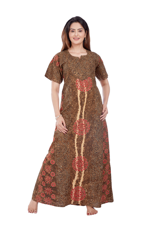 Brown S Design, Hand Dyed Batik Tie-up, 100% Cotton Night Gown - NG051