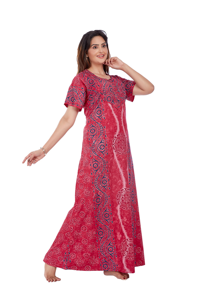 Pink S Design, Hand Dyed Batik Tie-up, 100% Cotton Night Gown - NG050 image 2
