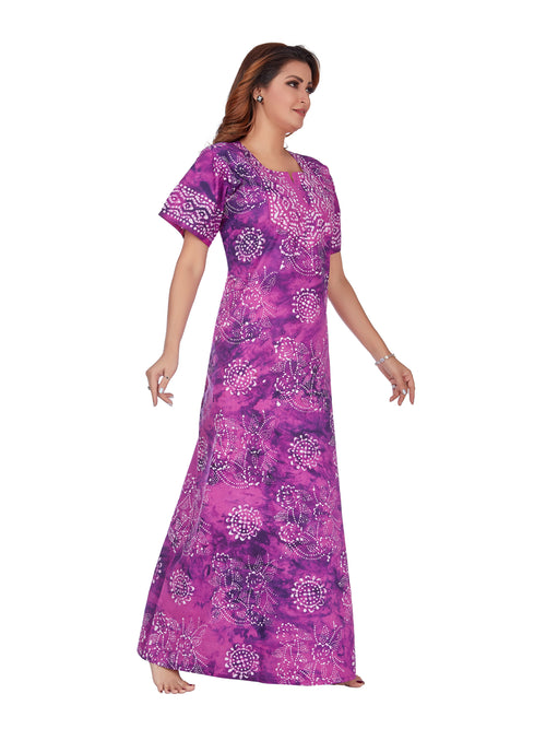 Purple Block Design, Hand Dyed Batik, 100% Cotton Night Gown - NG063