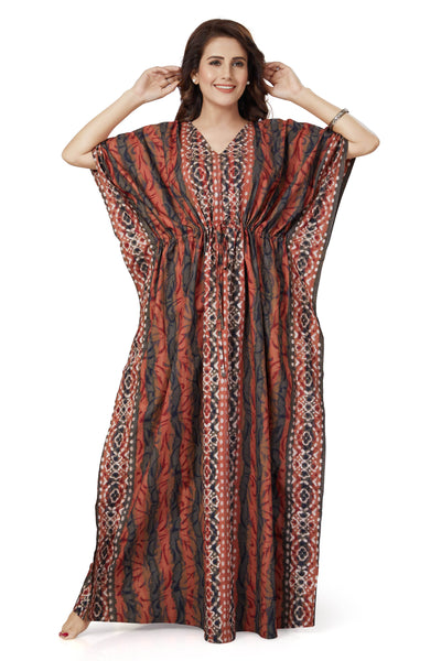 Brown Oval Design, Hand Dyed Batik, 100% Cotton Kaftan - K151