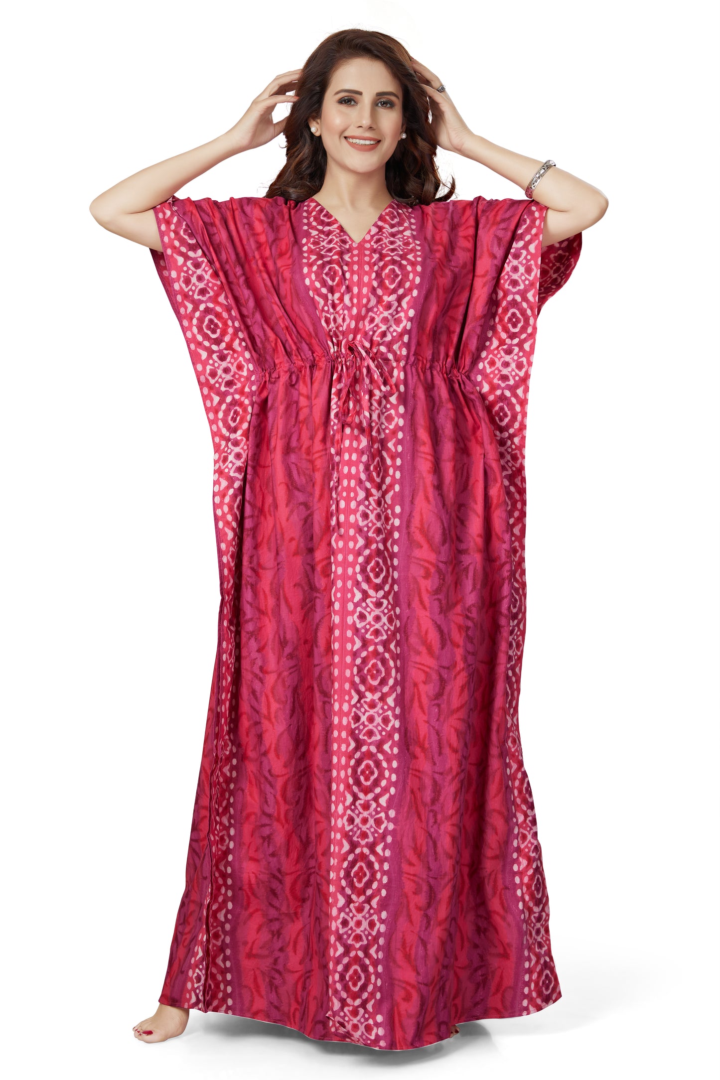 K150 - Pink Oval Design, Hand Dyed Batik, 100% Cotton Kaftan