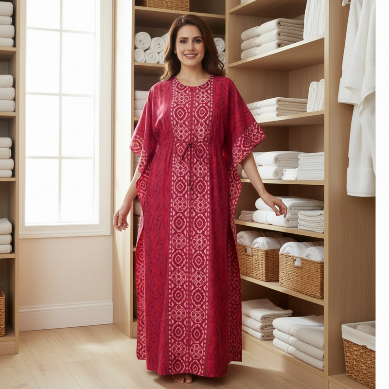 Pink Oval Design, Hand Dyed Batik, 100% Cotton Kaftan - K150