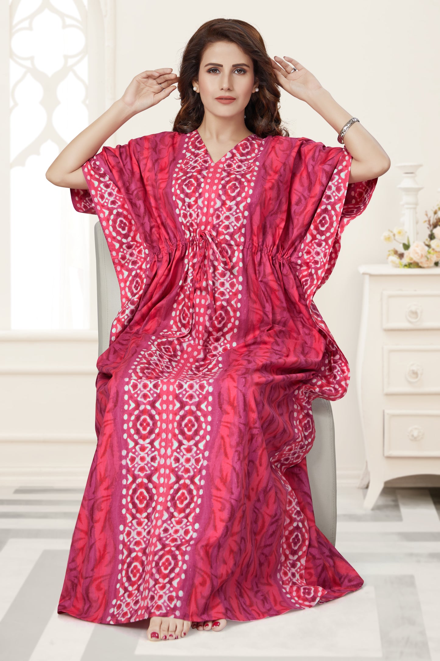 K150 - Pink Oval Design, Hand Dyed Batik, 100% Cotton Kaftan