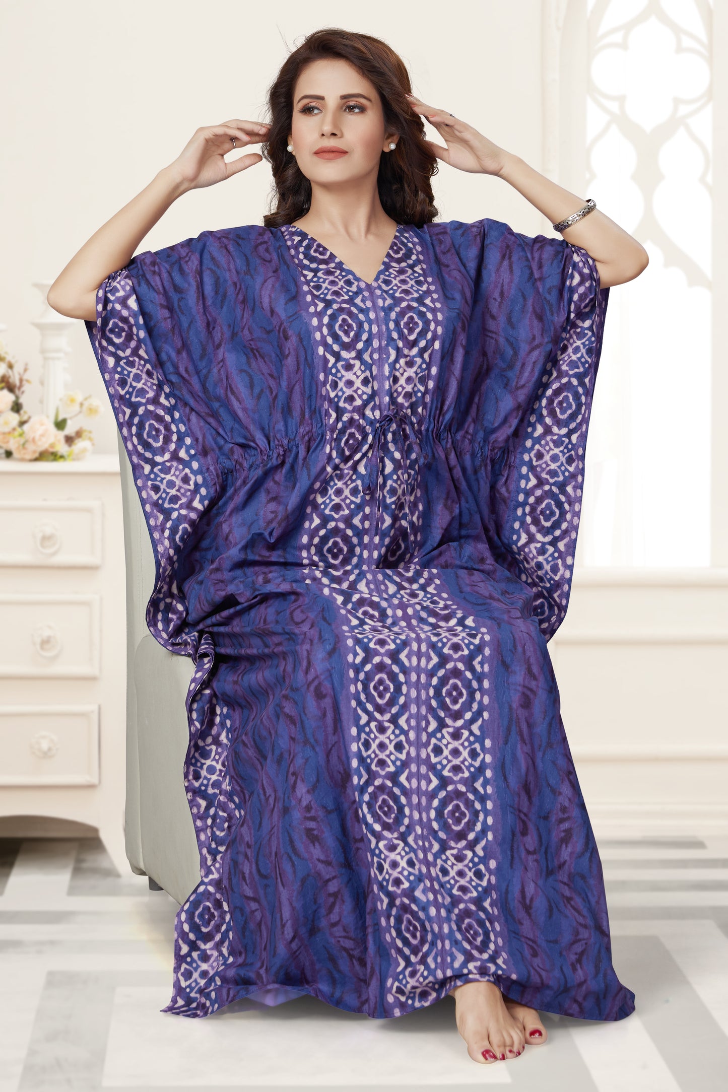 K152 - Blue Oval Design, Hand Dyed Batik, 100% Cotton Kaftan