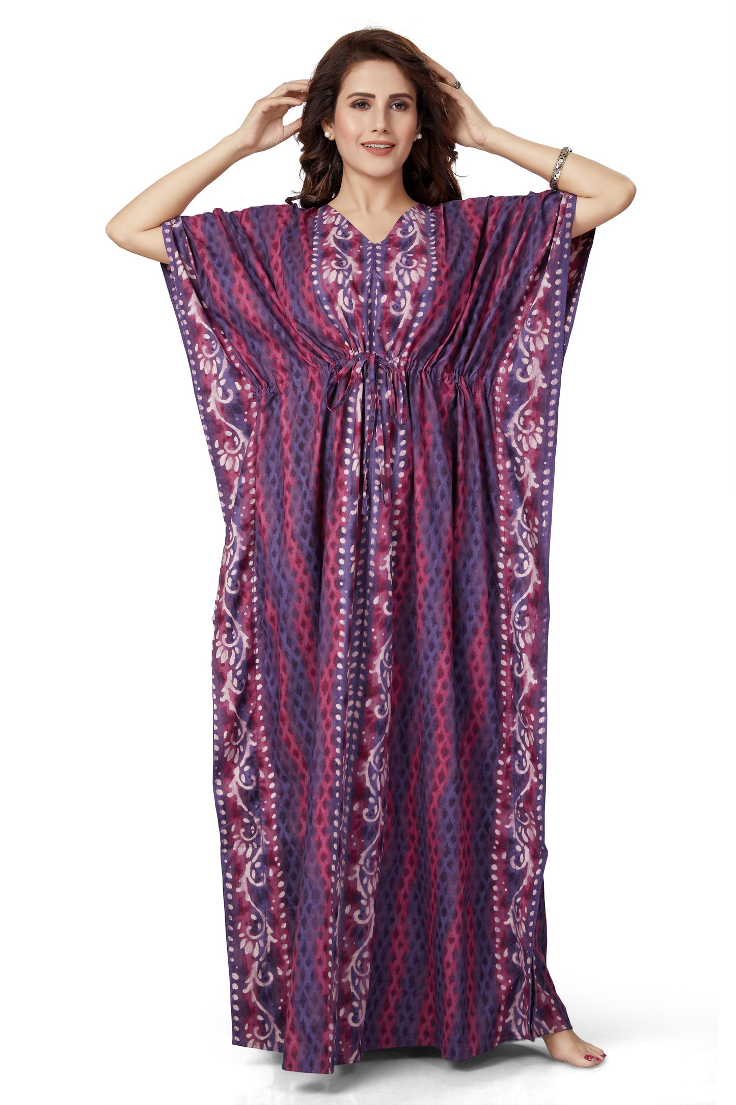 K143 - Purple Leaf Design, Hand Dyed Batik, 100% Cotton Kaftan