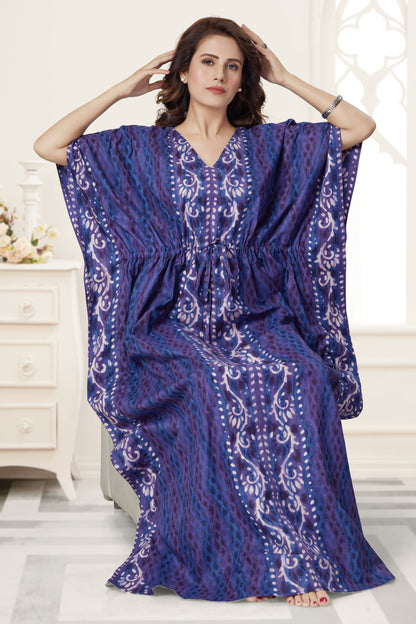 K142 - Blue Leaf Design, Hand Dyed Batik, 100% Cotton Kaftan