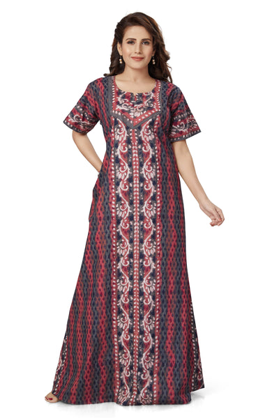 Brown Leaf Design, Hand Dyed Batik, 100% Cotton Night Gown - NG141