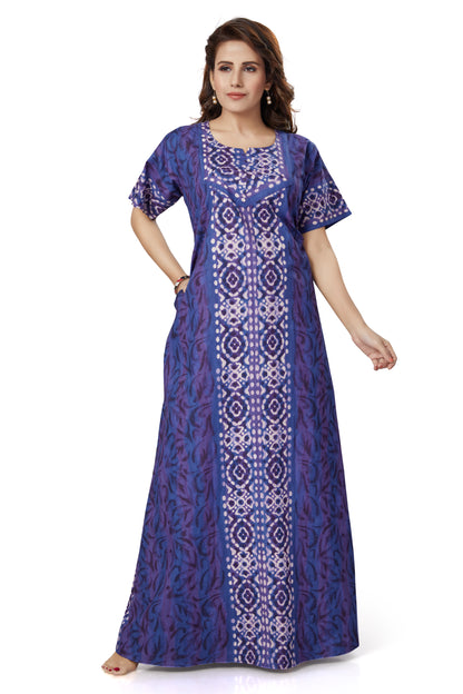 NG152 - Blue Oval Design, Hand Dyed Batik, 100% Cotton Night Gown