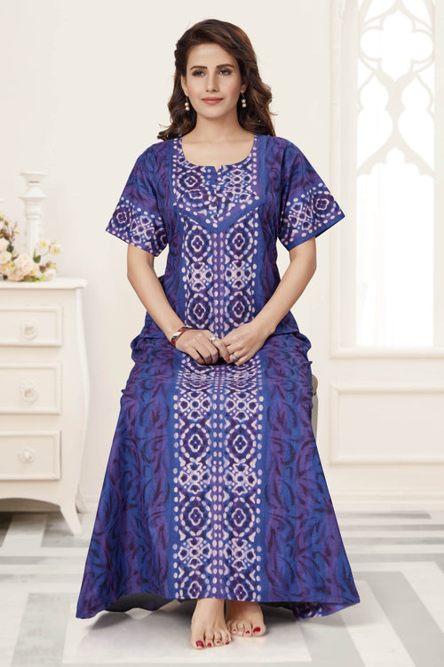 Blue Oval Design, Hand Dyed Batik, 100% Cotton Night Gown - NG152