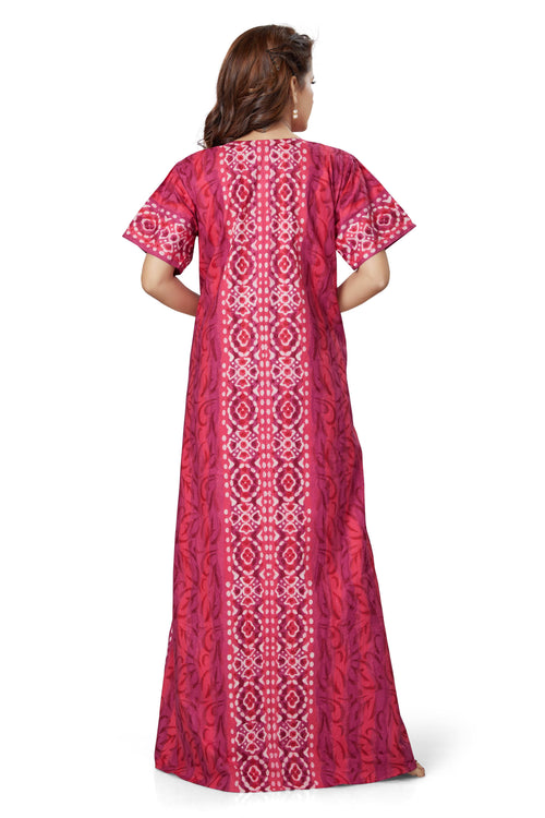 Pink Oval Design, Hand Dyed Batik, 100% Cotton Night Gown - NG150