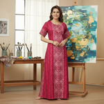 Pink Oval Design, Hand Dyed Batik, 100% Cotton Night Gown - NG150 image 1