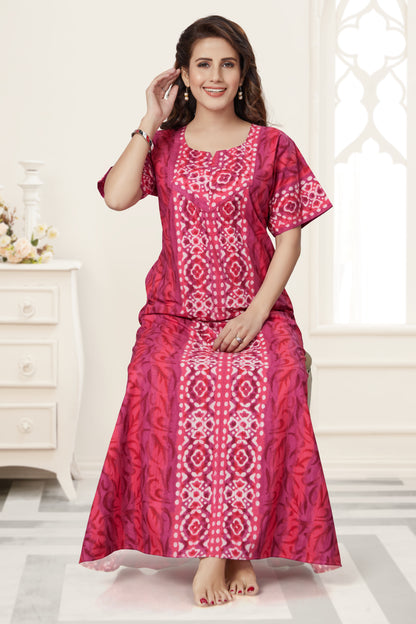 NG150 - Pink Oval Design, Hand Dyed Batik, 100% Cotton Night Gown