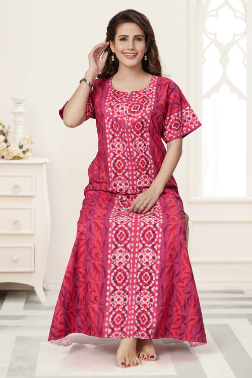 Pink Oval Design, Hand Dyed Batik, 100% Cotton Night Gown - NG150