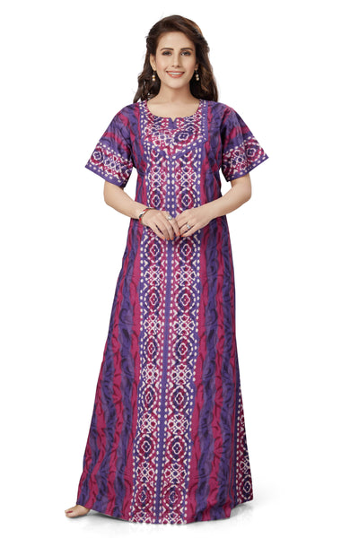 Purple Oval Design, Hand Dyed Batik, 100% Cotton Night Gown - NG153