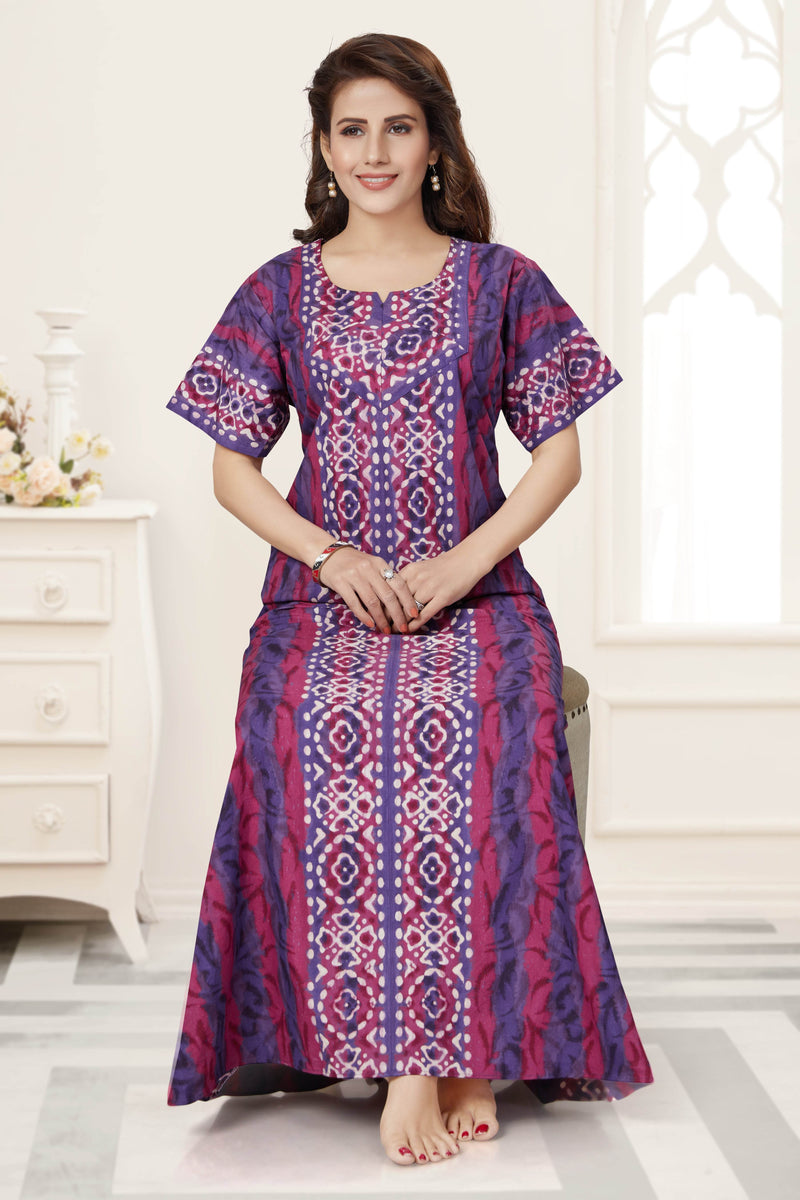 Purple Oval Design, Hand Dyed Batik, 100% Cotton Night Gown - NG153 image 3