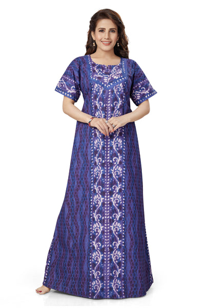 Blue Leaf Design, Hand Dyed Batik, 100% Cotton Night Gown - NG142