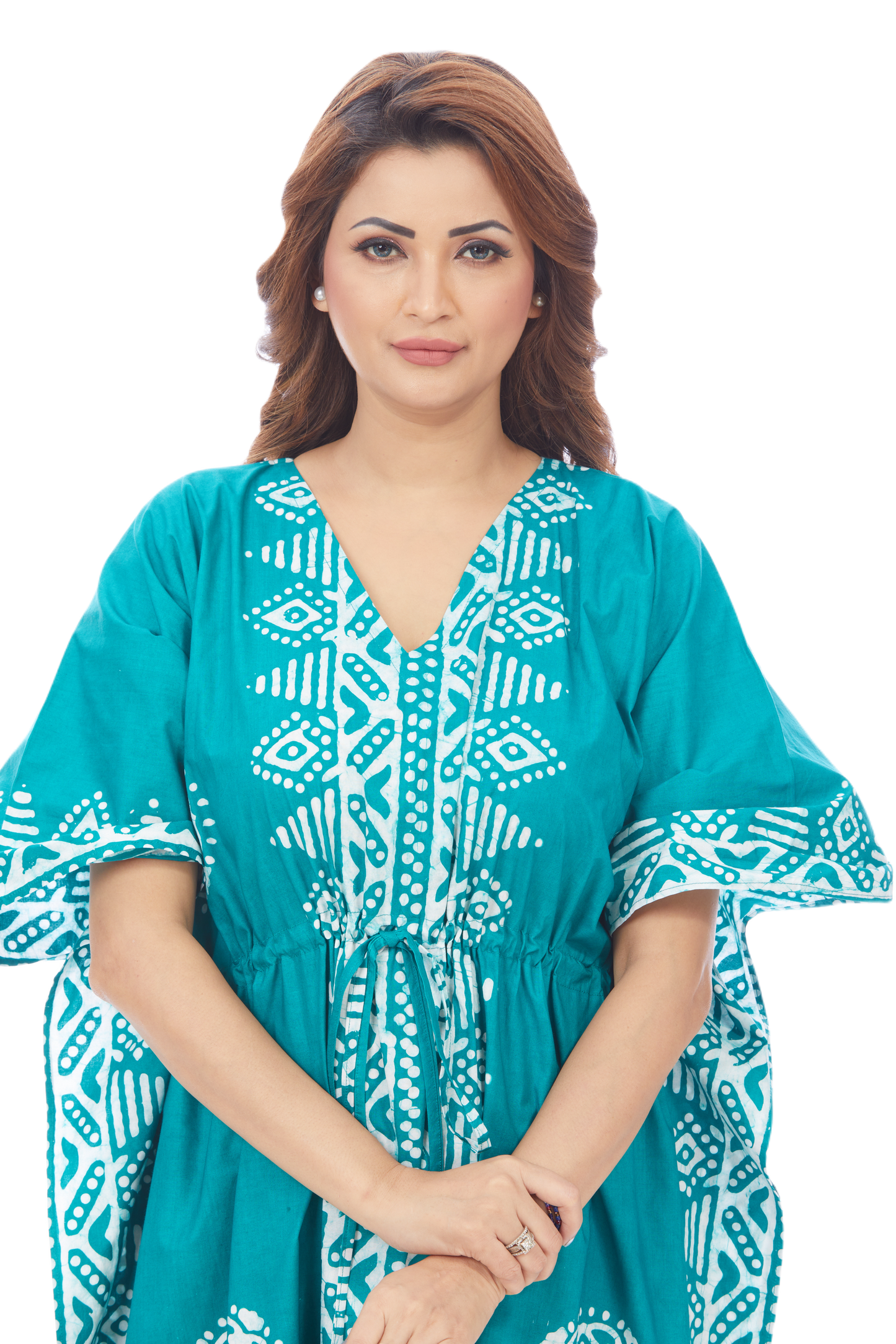 Green Triangle Border Design Kaftan - Hand Dyed Batik - 100% Cotton | The Kaftan Shop