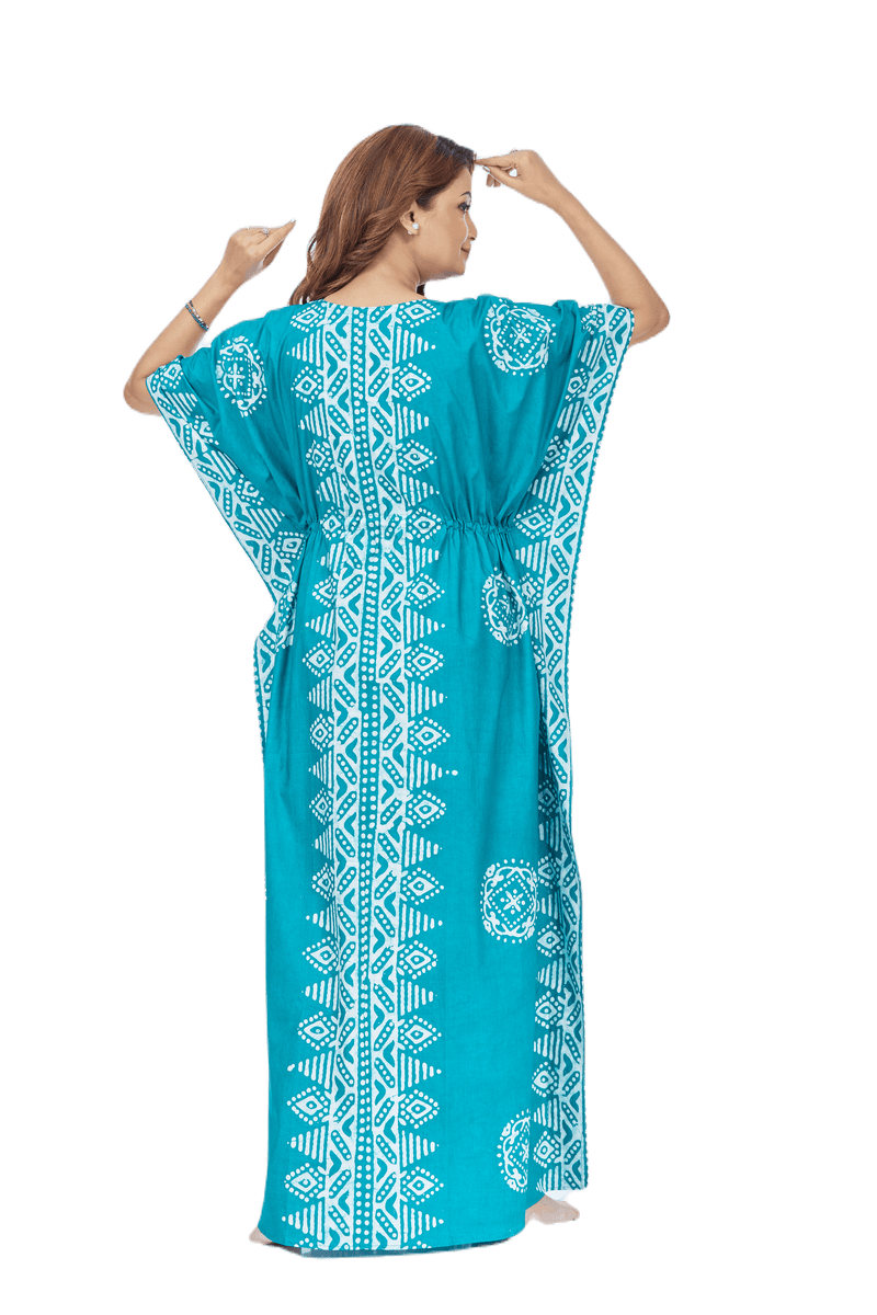 Green Triangle Border Design, Hand Dyed Batik, 100% Cotton Kaftan - K124 - image 9
