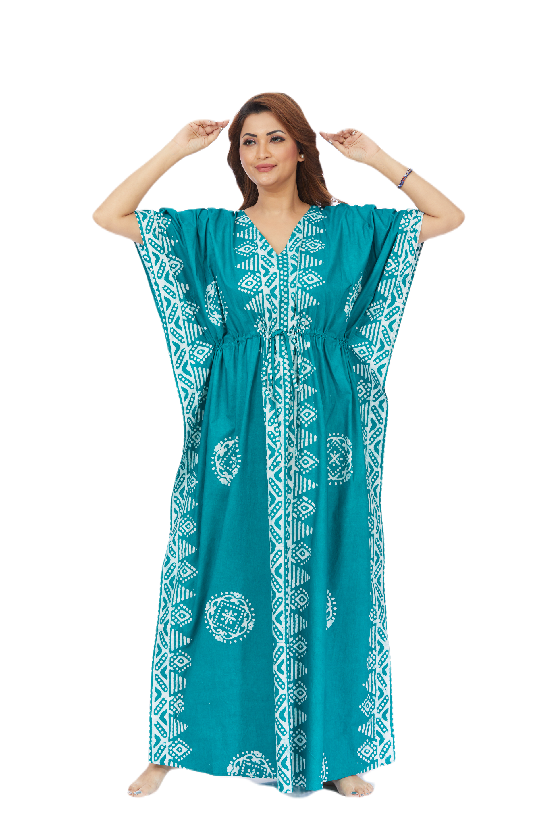 Green Triangle Border Design Batik Kaftan - 100% Cotton | The Kaftan Shop