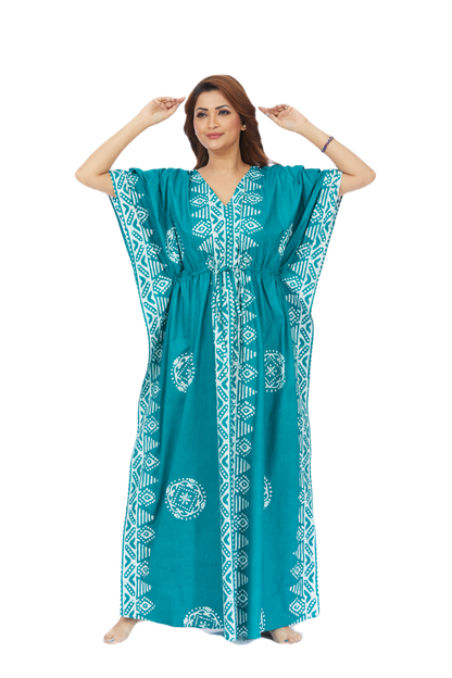 Green Triangle Border Design Batik Kaftan - 100% Cotton | The Kaftan Shop