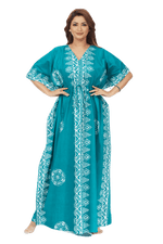Green Triangle Border Design, Hand Dyed Batik, 100% Cotton Kaftan - K124 - image 6