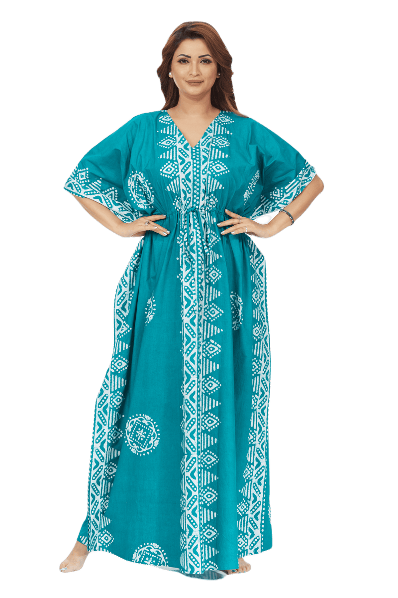 Green Triangle Border Design, Hand Dyed Batik, 100% Cotton Kaftan - K124 - image 6