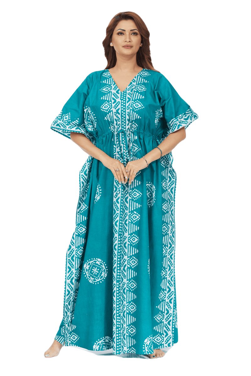 Green Triangle Border Design, Hand Dyed Batik, 100% Cotton Kaftan - K124 - image 7