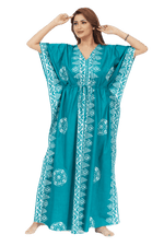 Green Triangle Border Design, Hand Dyed Batik, 100% Cotton Kaftan - K124 - image 8