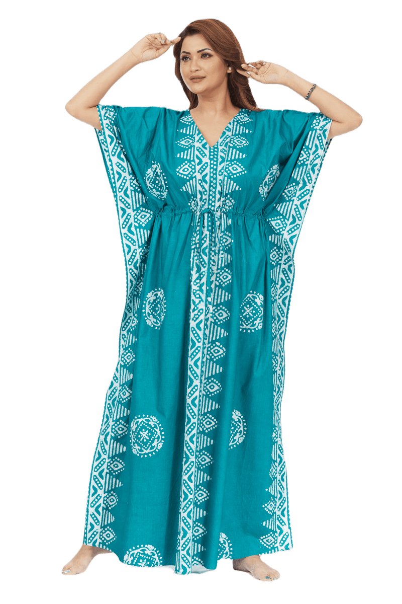 Green Triangle Border Design, Hand Dyed Batik, 100% Cotton Kaftan - K124 - image 8