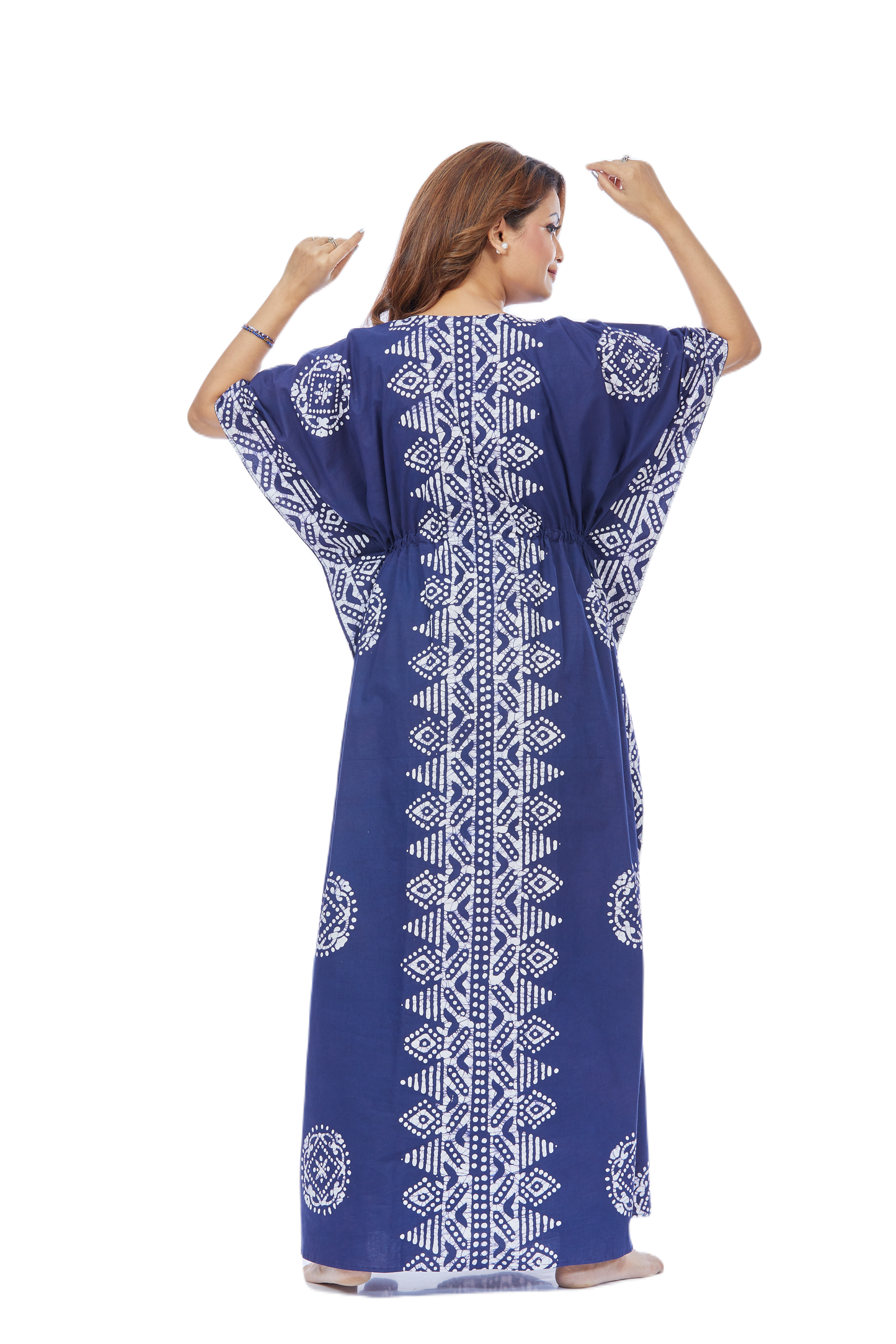 Blue Triangle Border Design Hand-Dyed Batik 100% Cotton Kaftan