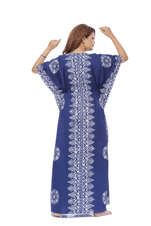 Blue Triangle Border Design, Hand Dyed Batik, 100% Cotton Kaftan - K120
