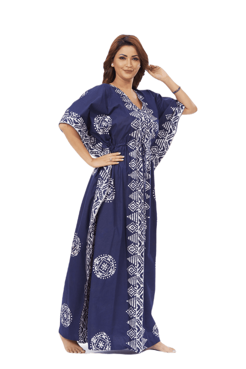 Blue Triangle Border Design, Hand Dyed Batik, 100% Cotton Kaftan - K120