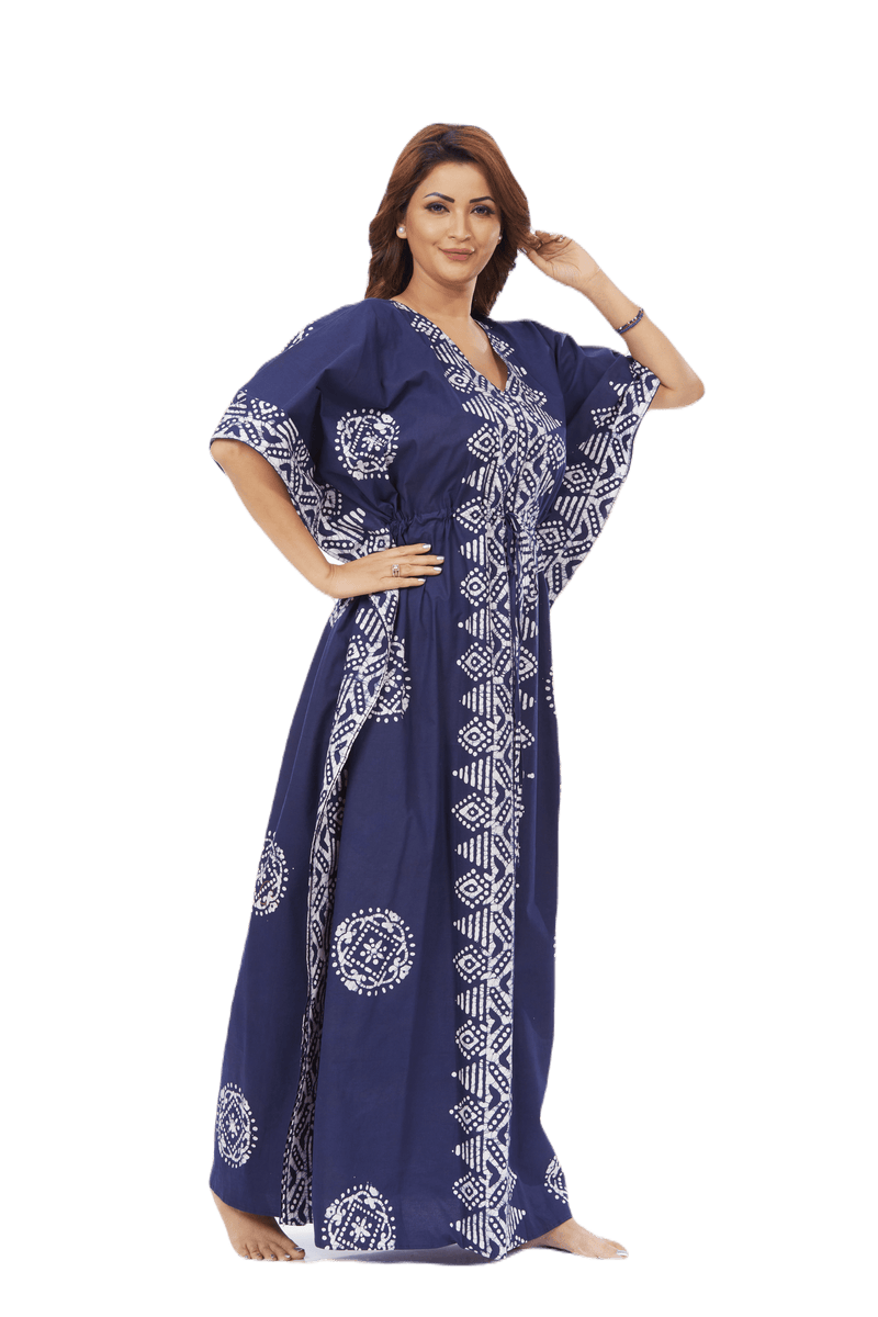 Blue Triangle Border Design, Hand Dyed Batik, 100% Cotton Kaftan - K120 - image 4