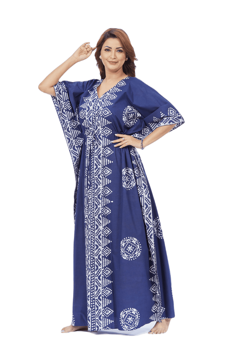 Blue Triangle Border Design, Hand Dyed Batik, 100% Cotton Kaftan - K120 - image 5