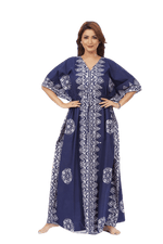 Blue Triangle Border Design, Hand Dyed Batik, 100% Cotton Kaftan - K120 - image 1