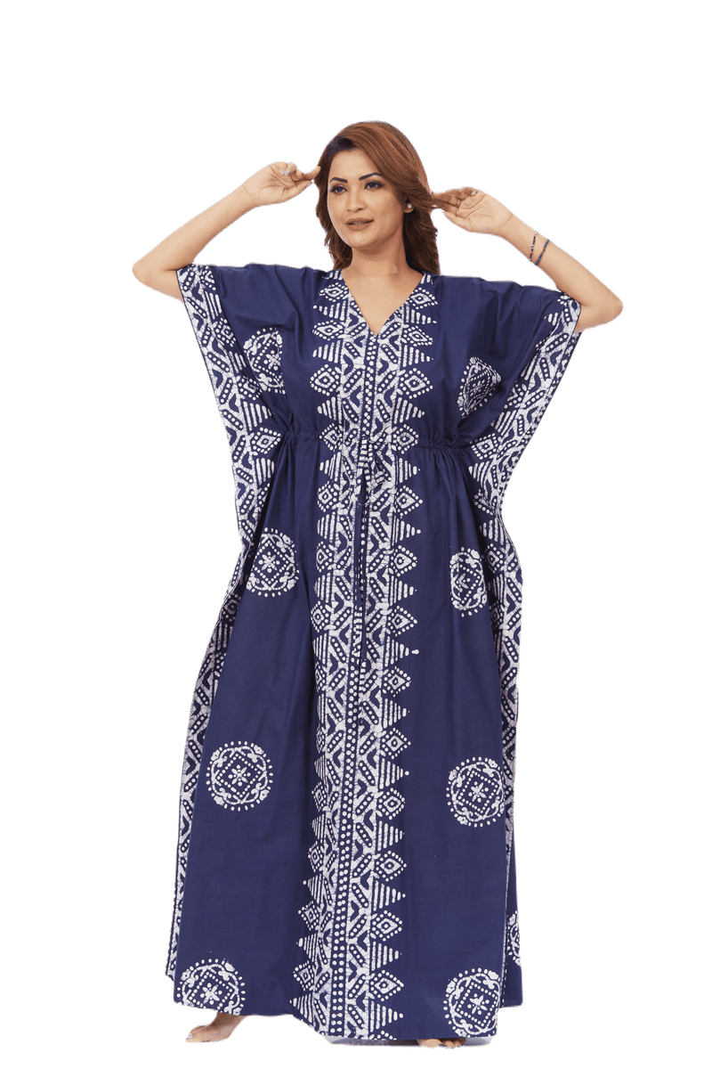 Blue Triangle Border Design, Hand Dyed Batik, 100% Cotton Kaftan - K120 - image 6