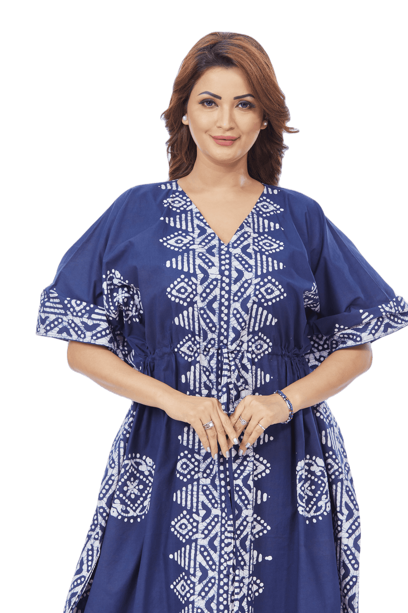 Blue Triangle Border Design, Hand Dyed Batik, 100% Cotton Kaftan - K120 - image 7