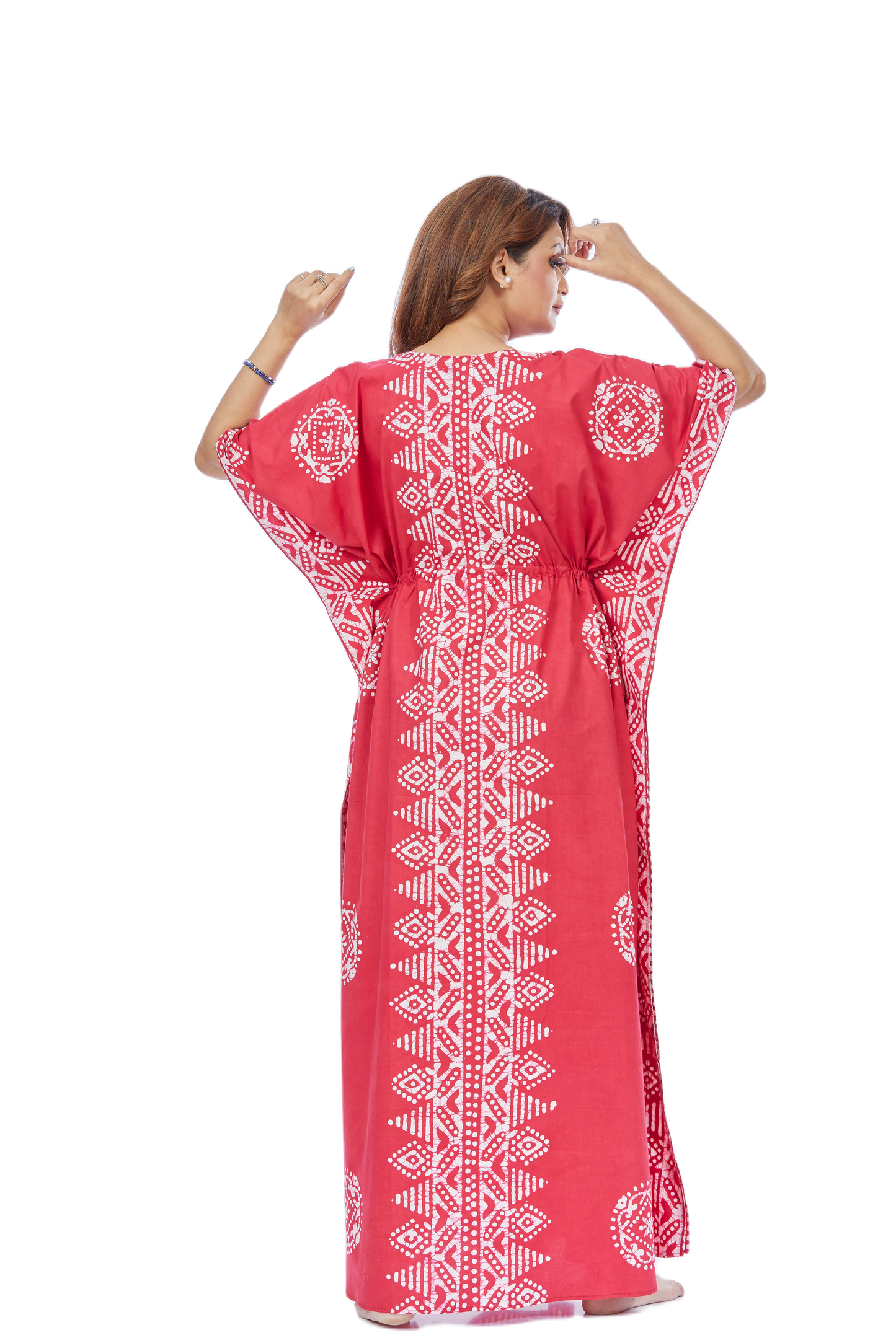 Red Triangle Border Batik Cotton Kaftan - TheKaftanShop.com